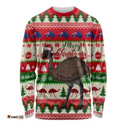 Australia Christmas Long Sleeve T-shirt Aussie Emu Santa Merry Xmas