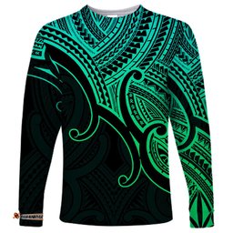 Aotearoa Maori Koru Long Sleeve T-shirt Polynesian Pacific Tribal Green