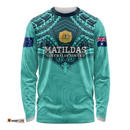Custom Australia Matildas Long Sleeve T-shirt Polynesian Mix Turquoise Marble