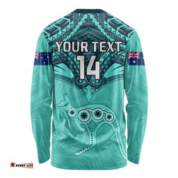 Custom Australia Matildas Long Sleeve T-shirt Polynesian Mix Turquoise Marble