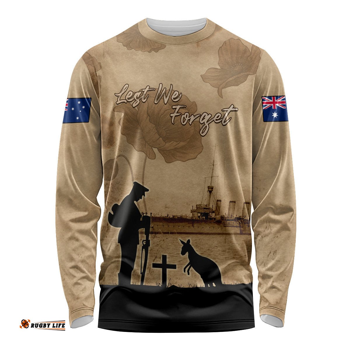 Australia ANZAC Day Long Sleeve T-shirt HMAS Sydney I Chatham Class Light Cruiser