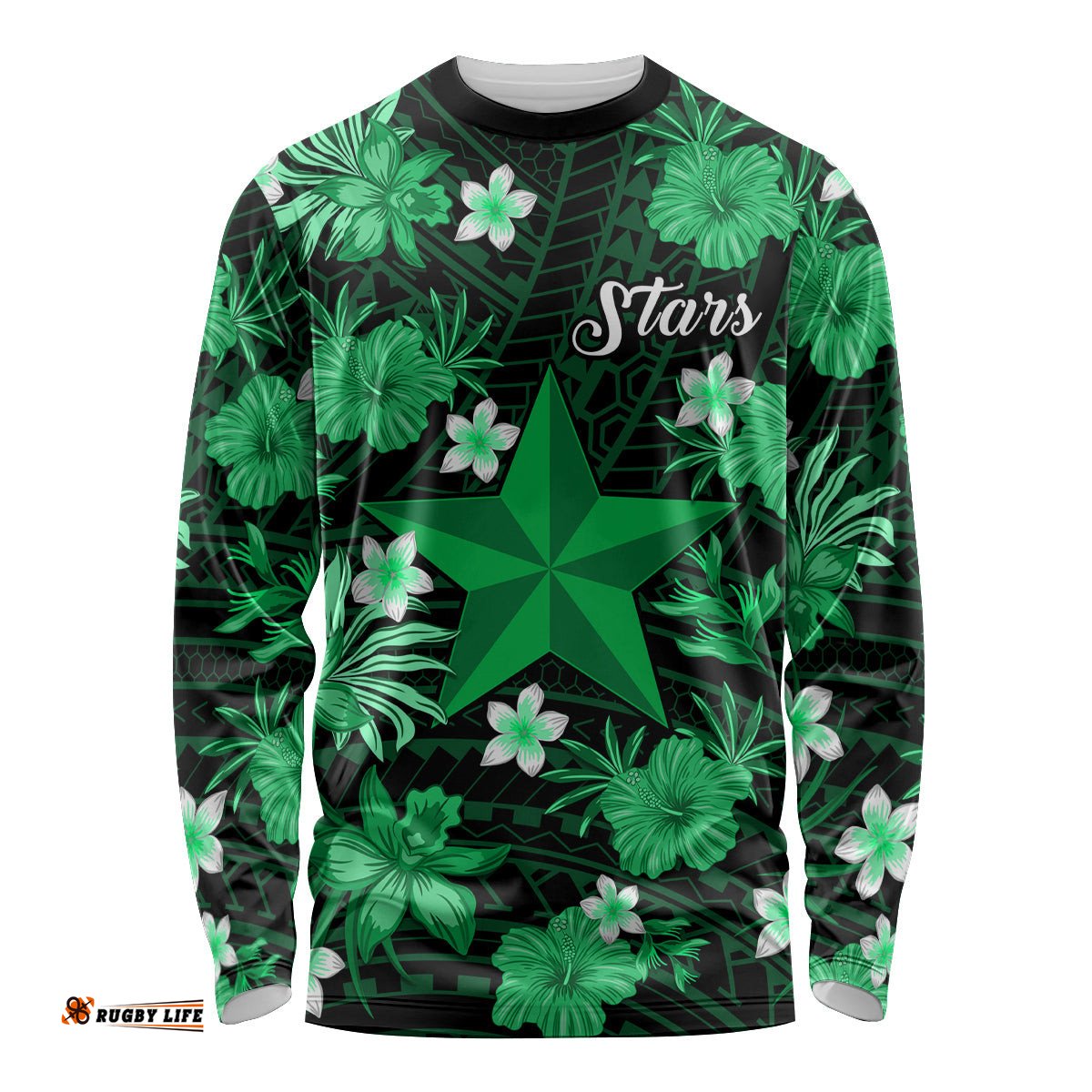 Australian Stars Cricket Long Sleeve T-shirt Baeuty Pacific Hibiscus and Polynesian Pattern