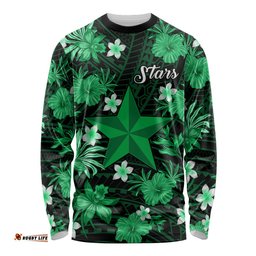 Australian Stars Cricket Long Sleeve T-shirt Baeuty Pacific Hibiscus and Polynesian Pattern