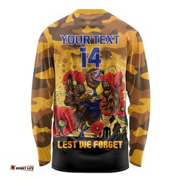 Custom Eagles Football ANZAC Long Sleeve T-shirt Gallipoli Camouflage With Poppies