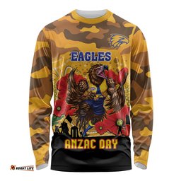 Custom Eagles Football ANZAC Long Sleeve T-shirt Gallipoli Camouflage With Poppies
