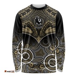 Collingwood Football Long Sleeve T-shirt Go Magpies Aboriginal Mix Polynesian Pattern