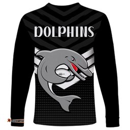 Redcliffe Dolphins Rugby Long Sleeve T-shirt Simple Black Style