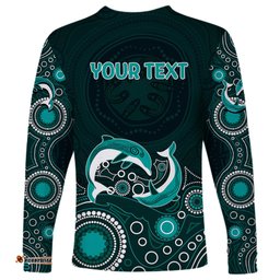 Australia Aboriginal Long Sleeve T-shirt Dolphin Green