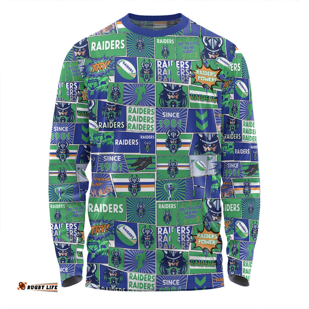 Canberra Raiders Long Sleeve T-shirt - Team Of Us Die Hard Fan Supporters Comic Style Long Sleeve T-shirt