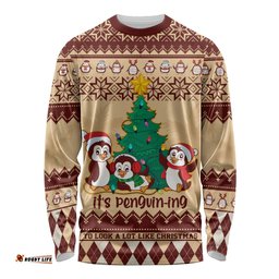 Australia Penguin Christmas Argyle Pattern Personalised Long Sleeve T-shirt