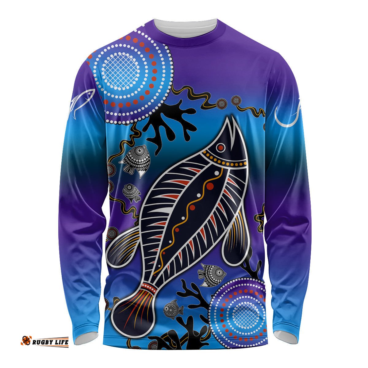 Australia Fishing Long Sleeve T-shirt Hooked On Fishing With Aboriginal Patterns