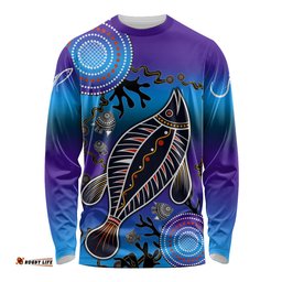 Australia Fishing Long Sleeve T-shirt Hooked On Fishing With Aboriginal Patterns