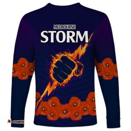 ANZAC Melbourne Storm Rugby Long Sleeve T-shirt Poppy Flowers Sporty Style