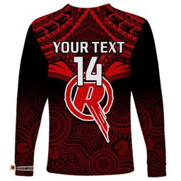 Custom Melbourne Renegades Cricket Long Sleeve T-shirt Unique Indigenous Art Mix Polynesian Pattern