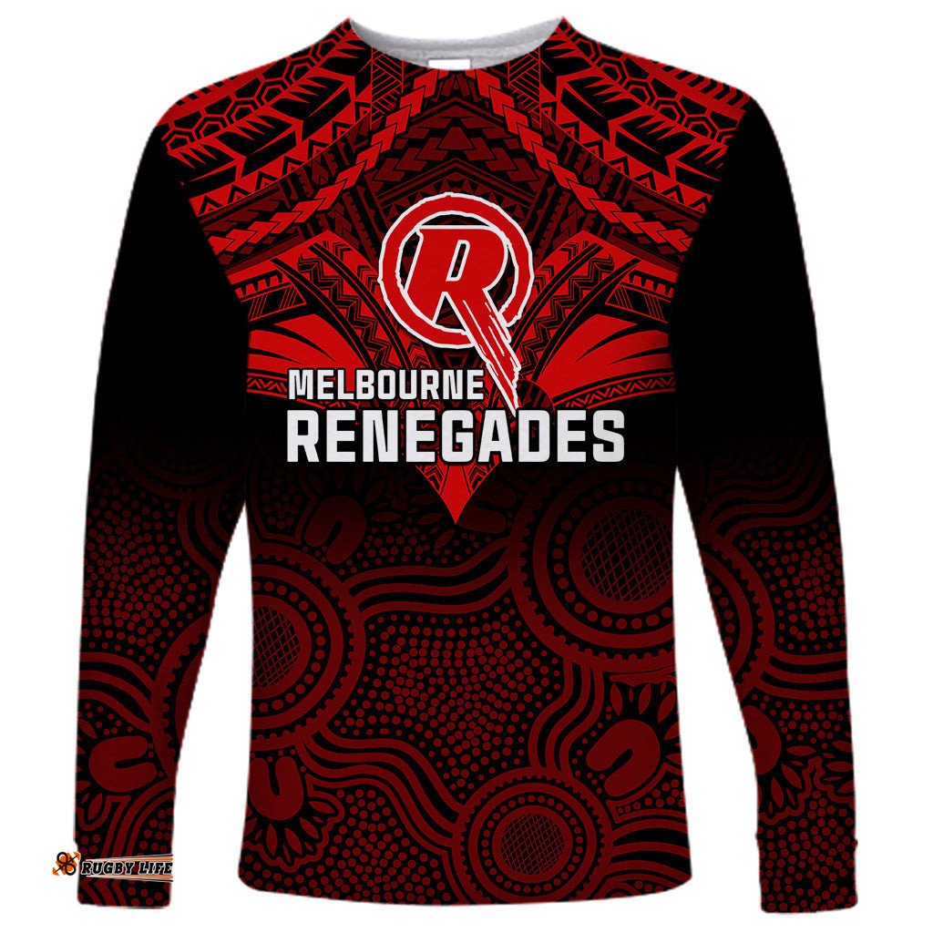 Custom Melbourne Renegades Cricket Long Sleeve T-shirt Unique Indigenous Art Mix Polynesian Pattern