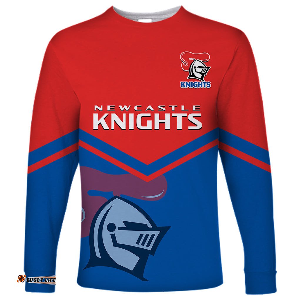 Newcastle Knights Rugby Long Sleeve T-shirt Novocastrians Sporty Style