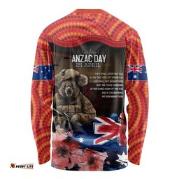 Australia ANZAC Day Long Sleeve T-shirt Koala and Kangaroo Red Poppy Flower Field Aboriginal Pattern