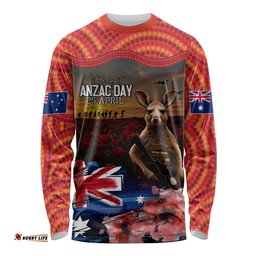 Australia ANZAC Day Long Sleeve T-shirt Koala and Kangaroo Red Poppy Flower Field Aboriginal Pattern