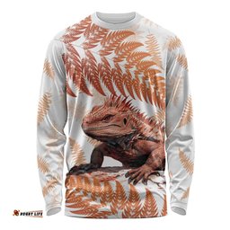 Red New Zealand Tuatara Long Sleeve T-shirt Aotearoa Sphenodon Punctatus Silver Fern