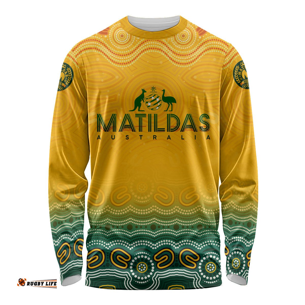 Personalised Australia Matildas Long Sleeve T-shirt Tillies Aboriginal Simple Yellow