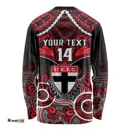 Personalised St Kilda Football Long Sleeve T-shirt Saints Aboriginal Mix Polynesian Pattern