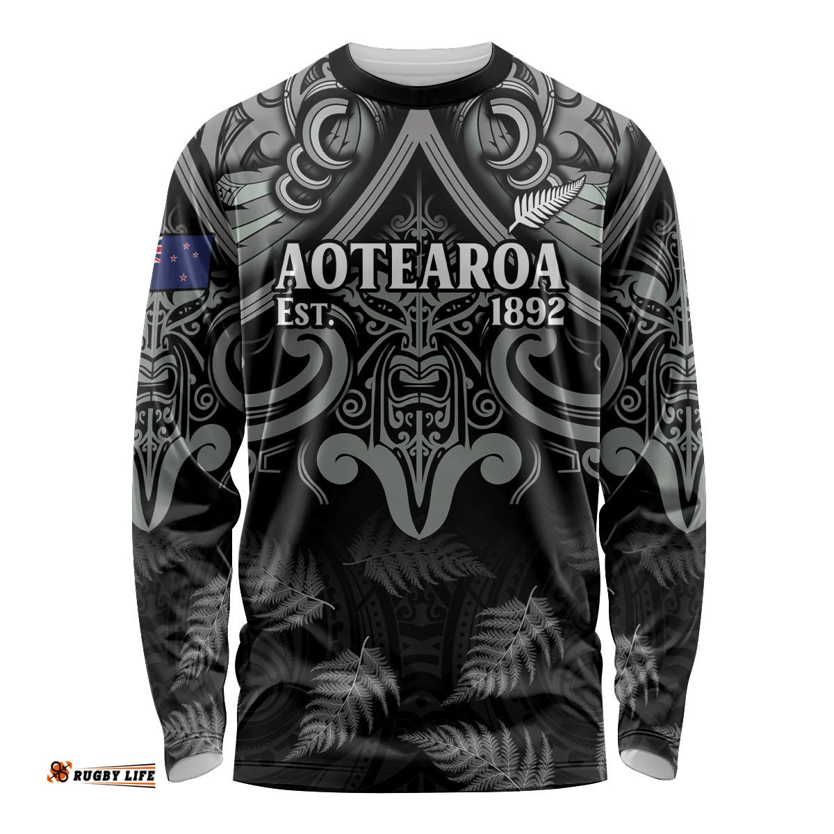 Custom New Zealand Silver Fern Rugby Long Sleeve T-shirt All Black Since 1892 Aotearoa Moko Maori