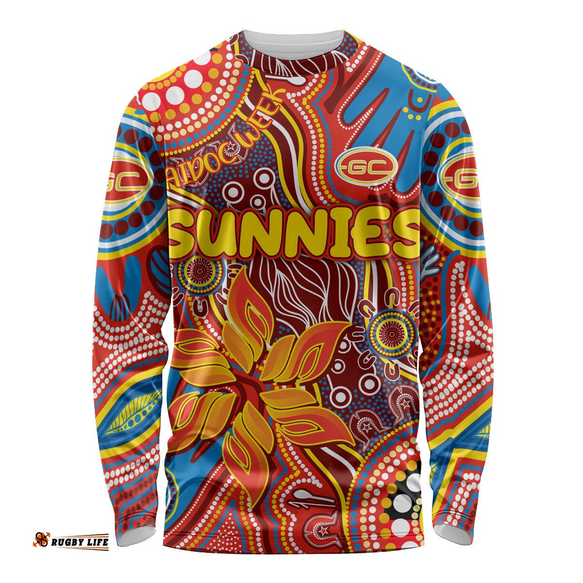 Personalised NAIDOC Week 2024 Gold Coast Suns Long Sleeve T-shirt Australian Aboriginal Hand Painting