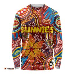 Personalised NAIDOC Week 2024 Gold Coast Suns Long Sleeve T-shirt Australian Aboriginal Hand Painting