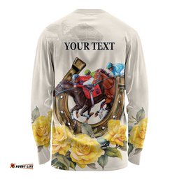 Melbourne Horse Racing Personalised Long Sleeve T-shirt Australian Horse With Yellow Roses