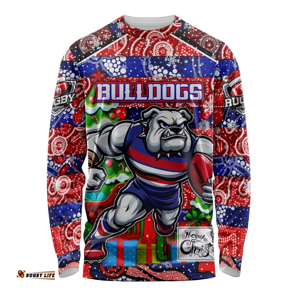 Custom Bulldogs Football Merry Christmas Long Sleeve T-shirt Indigenous Australian Art