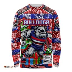 Custom Bulldogs Football Merry Christmas Long Sleeve T-shirt Indigenous Australian Art