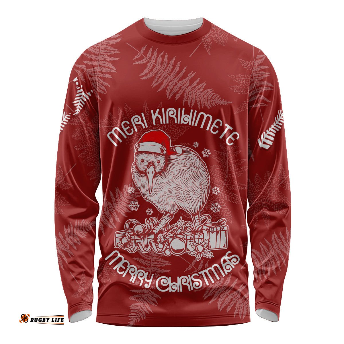 New Zealand Christmas Long Sleeve T-shirt Silver Fern Mix Kiwi Bird Ver01