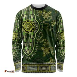Lime Green African Dashiki With Australia Aboriginal Art Long Sleeve T-shirt