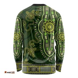 Lime Green African Dashiki With Australia Aboriginal Art Long Sleeve T-shirt