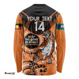 Custom NRL Tigers NAIDOC Week Long Sleeve T-shirt Keep The Fire Burning Indigenous Art