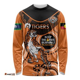 Custom NRL Tigers NAIDOC Week Long Sleeve T-shirt Keep The Fire Burning Indigenous Art