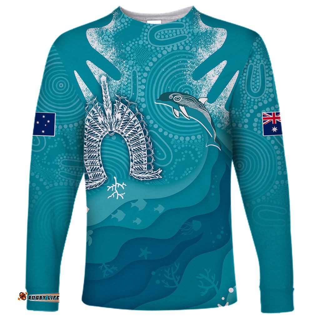 NAIDOC Week Long Sleeve T-shirt For Our Elders Torres Strait Dolphin Aboriginal Dot Arts