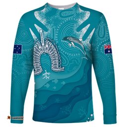 NAIDOC Week Long Sleeve T-shirt For Our Elders Torres Strait Dolphin Aboriginal Dot Arts