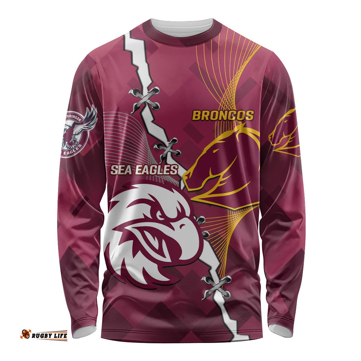 Personalised Broncos And Eagles Rugby Long Sleeve T-shirt Sporty Version