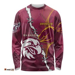 Personalised Broncos And Eagles Rugby Long Sleeve T-shirt Sporty Version