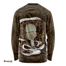 Gold New Zealand Eel Long Sleeve T-shirt Aotearoa Maori Tuna With Kotiate Weapon