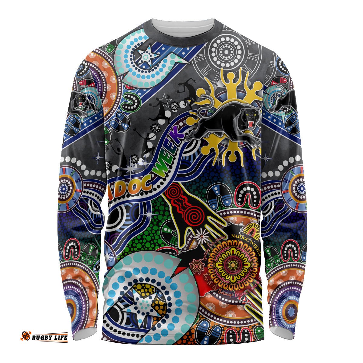 Personalised Panthers NAIDOC Week 2024 Long Sleeve T-shirt Australia Aboriginal Dot Painting