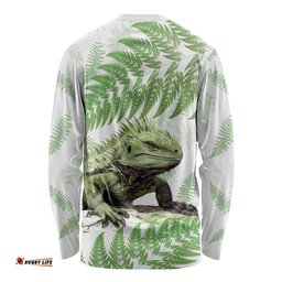 Green New Zealand Tuatara Long Sleeve T-shirt Aotearoa Sphenodon Punctatus Silver Fern