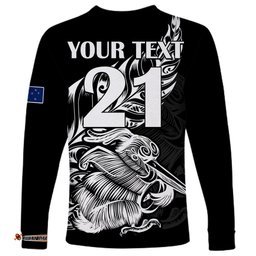 Custom Text And Number New Zealand Kiwi Rugby Long Sleeve T-shirt