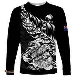 Custom Text And Number New Zealand Kiwi Rugby Long Sleeve T-shirt
