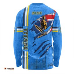 Gold Coast Titans Long Sleeve T-shirt - Happy Australia Day Flag Scratch Style
