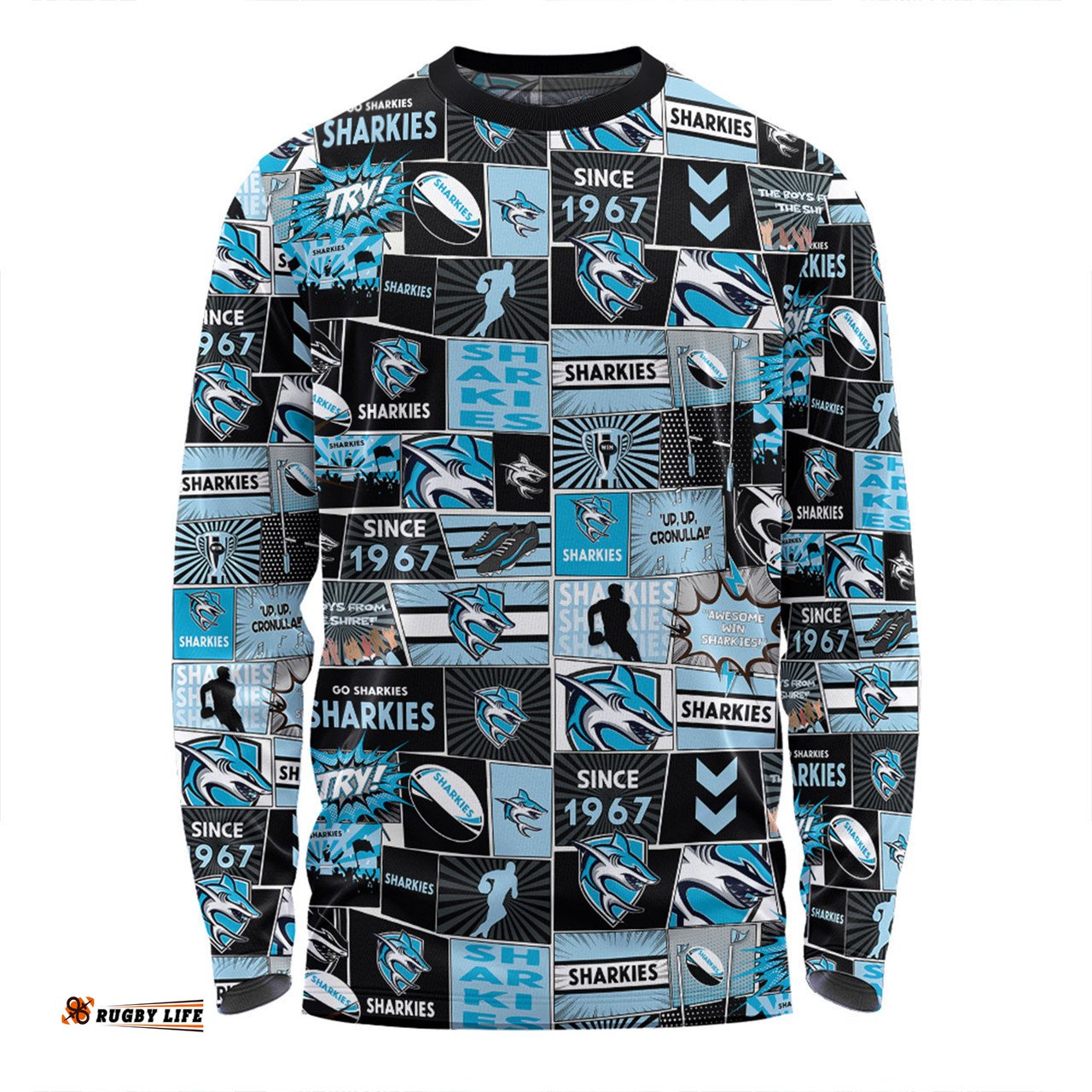Cronulla-Sutherland Sharks Long Sleeve T-shirt - Team Of Us Die Hard Fan Supporters Comic Style Long Sleeve T-shirt