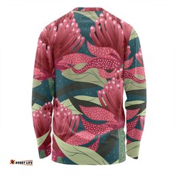 Australia Flowers Aboriginal Long Sleeve T-shirt - Australian Waratah Flowers Painting In Aboriginal Style Long Sleeve T-shirt