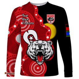 Custom Text And Number North Sydney Rugby NAIDOC Long Sleeve T-shirt Bears Indigenous For Our Elders