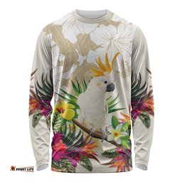 New Zealand Cacatua Galerita Long Sleeve T-shirt Aotearoa Cockatoo Tropical Flowers